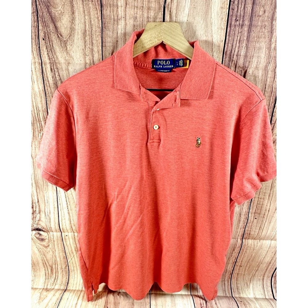Polo Ralph Lauren‎ Polo Shirt Men LARGE Light Red Custom Slim Fit Short Sleeve